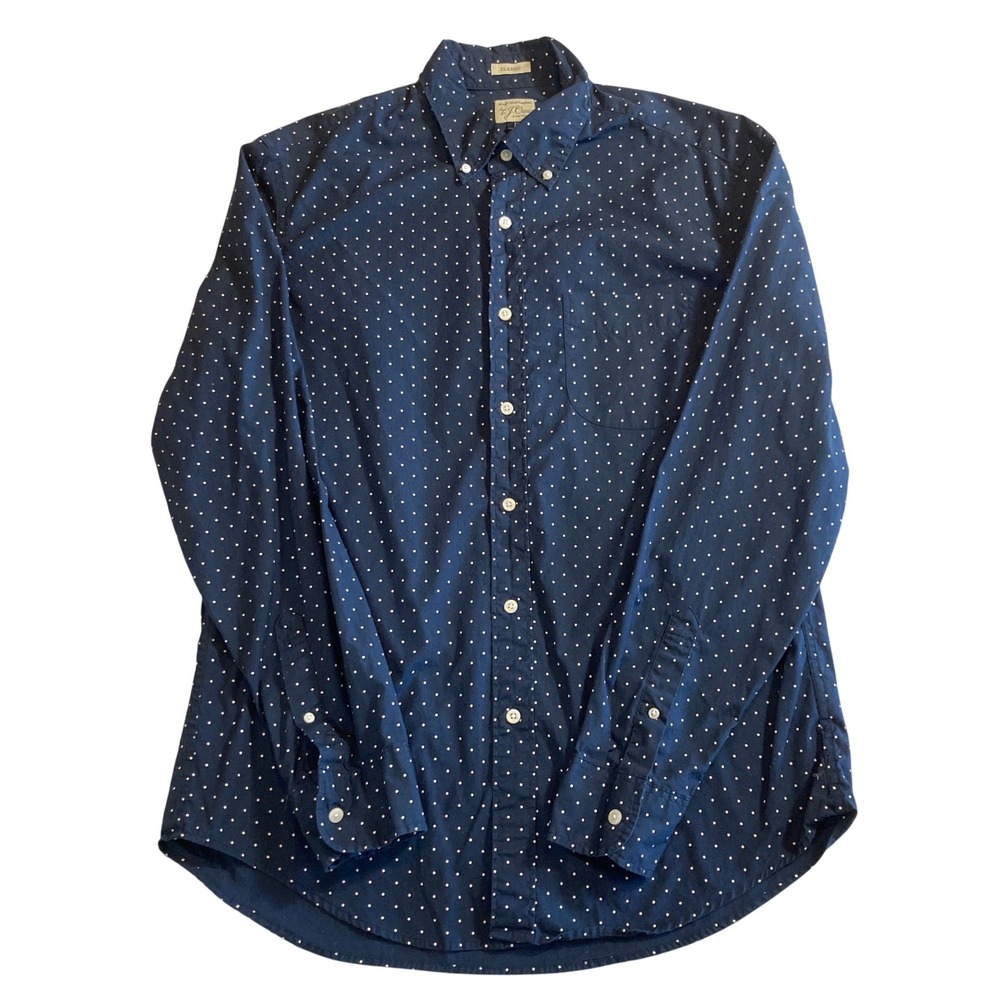 J.Crew Men M Classic Fit Button Down Shirt L/S Polka Dot Stretch Navy Blue L7248